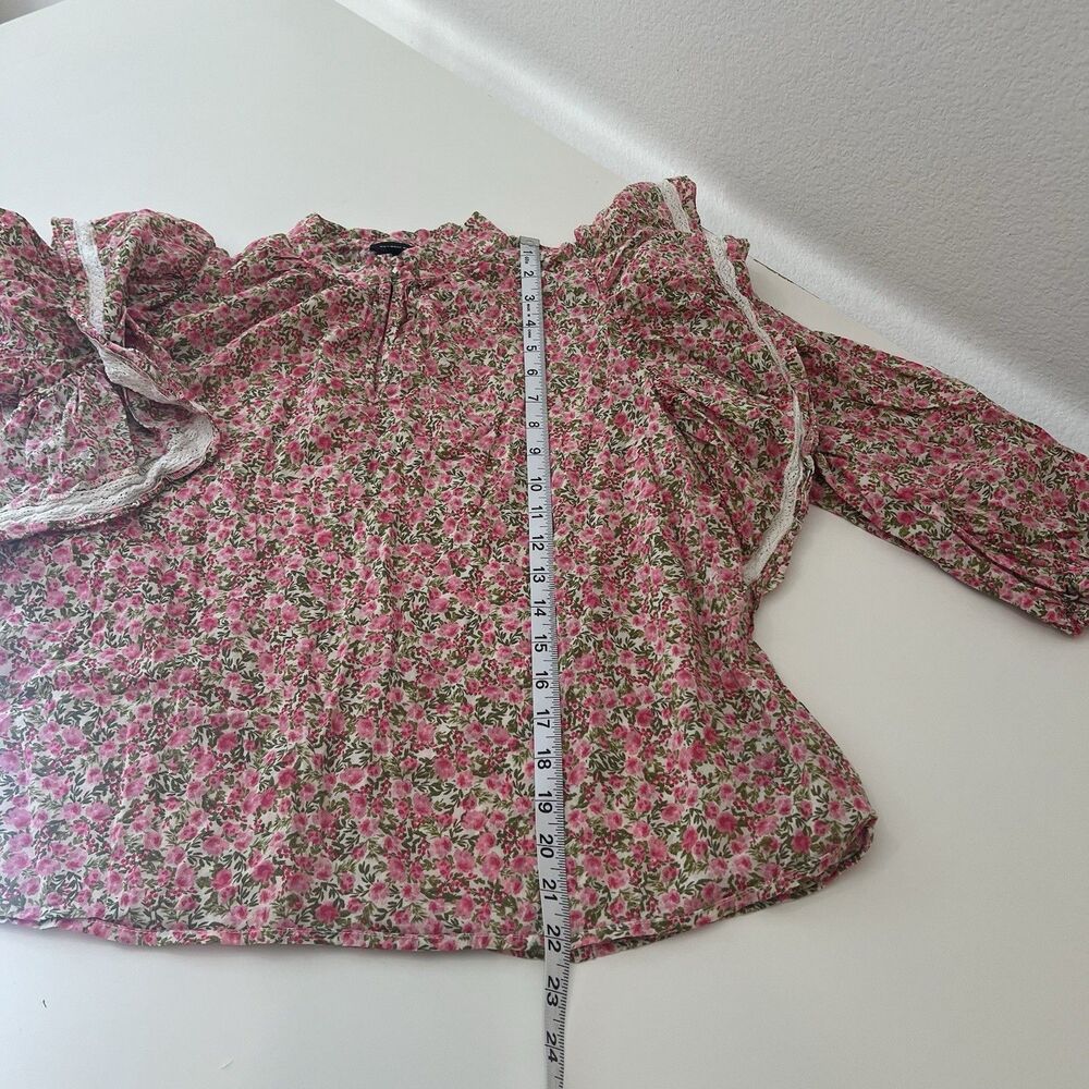 Who What Wear Peasant Romantic Floral Blouse Sz M Pink Cream Puff Ruffle Sleeves - Picture 7 of 7
